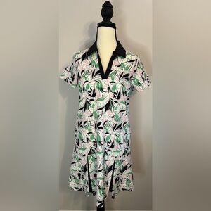 Short Floral Polo Dress in Mint & Black - Unbranded